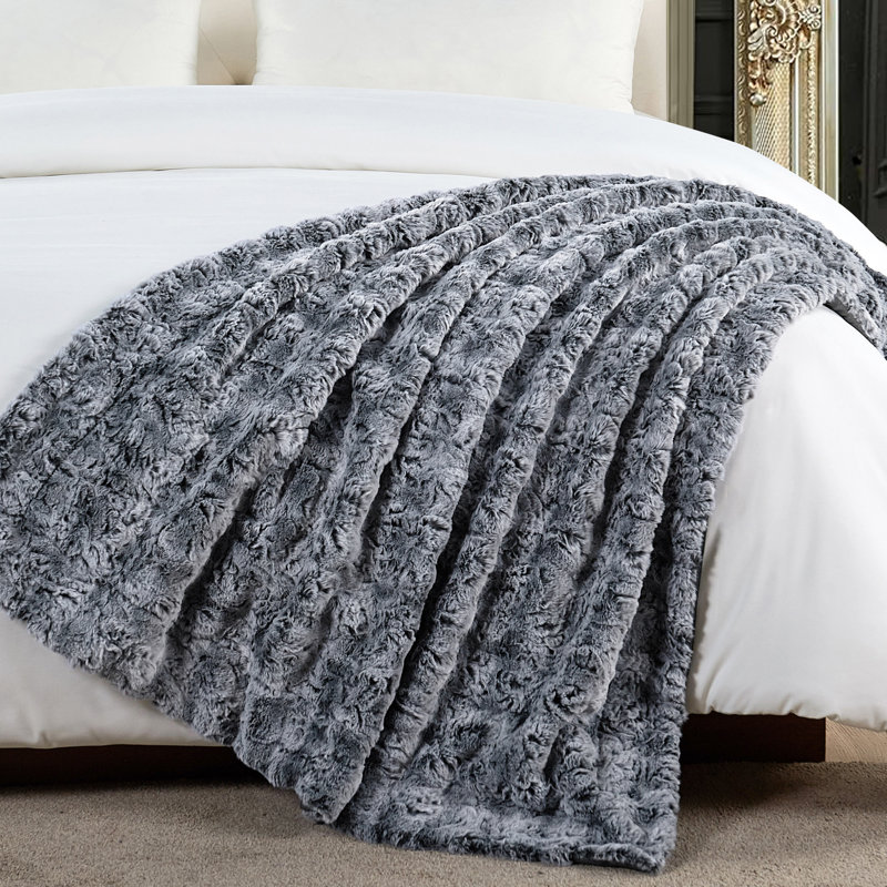 Jeté en fausse fourrure en peluche Variegated, Gris foncé