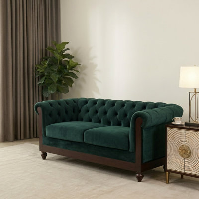 Canapé Chesterfield 2 places rembourré en velours