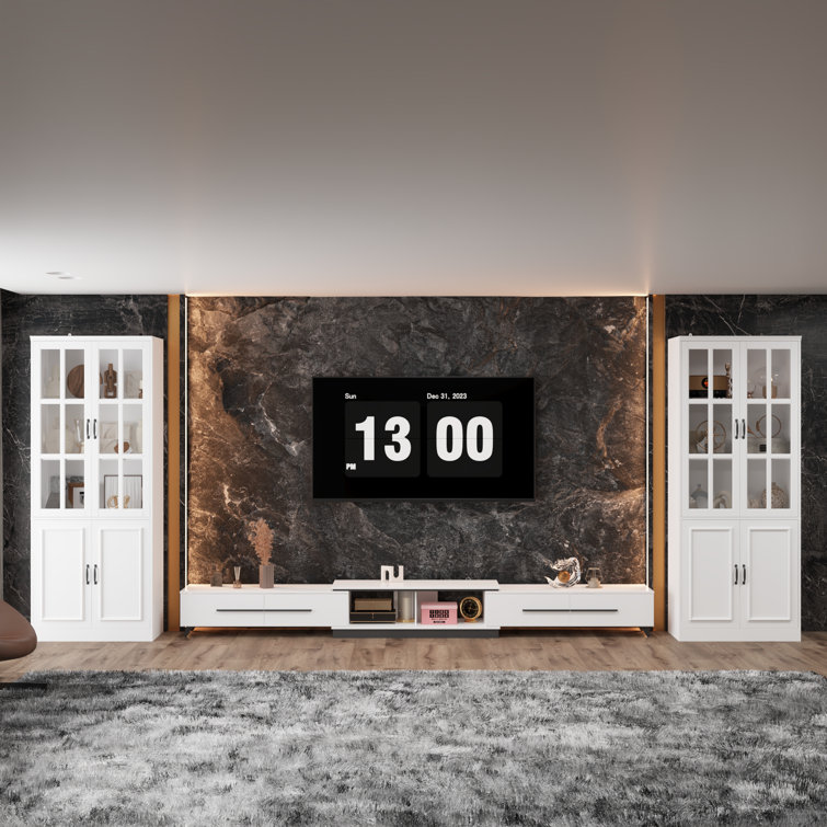A Combination Of 2-Bookcase And Adjustable TV Stand With Drawers