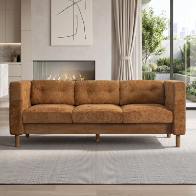 Canapé moderne 3 places en chenille de 198 cm (78 po), canapé capitonné à accoudoirs carrés avec pieds en bois d'hévéa, canapé rembourré multi-coussins pour salon ou appartement