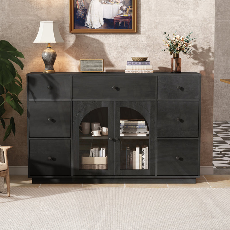 2 Doors And 7 Drawers Cabinet, Black