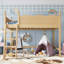 Lit mezzanine double en bois massif avec barrières de sécurité sur toute la longueur et rangement sous le lit-1303979321