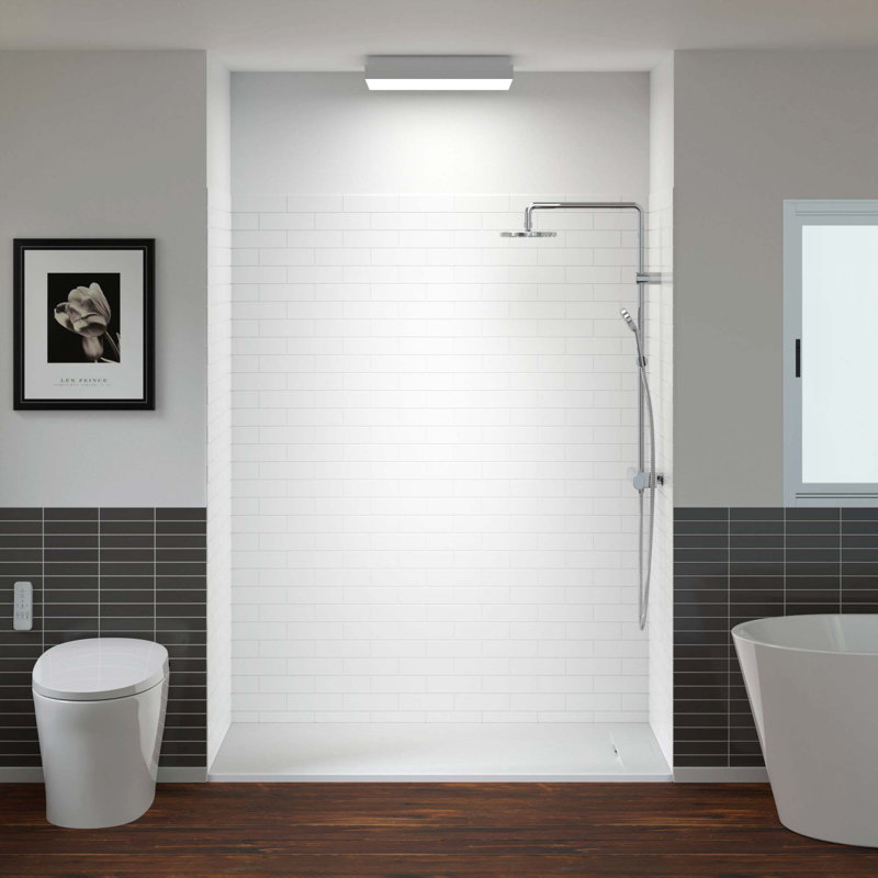 60'' White Smooth Surface Alcove Shower Kit with Brushed Nickel Trim