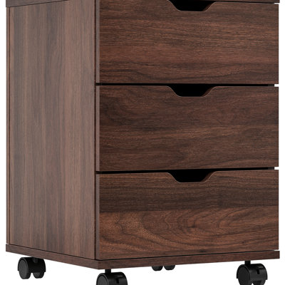 Wood Mobile File Cabinet With 3 Drawers, Under Desk In Home Office, Fully Assembled, Brown, 22.79" H, 16.12" L, W, 38 Lbs, 250 Lbs Weight Capacity, Easy To Clean Height, Length, Width, Scratch -