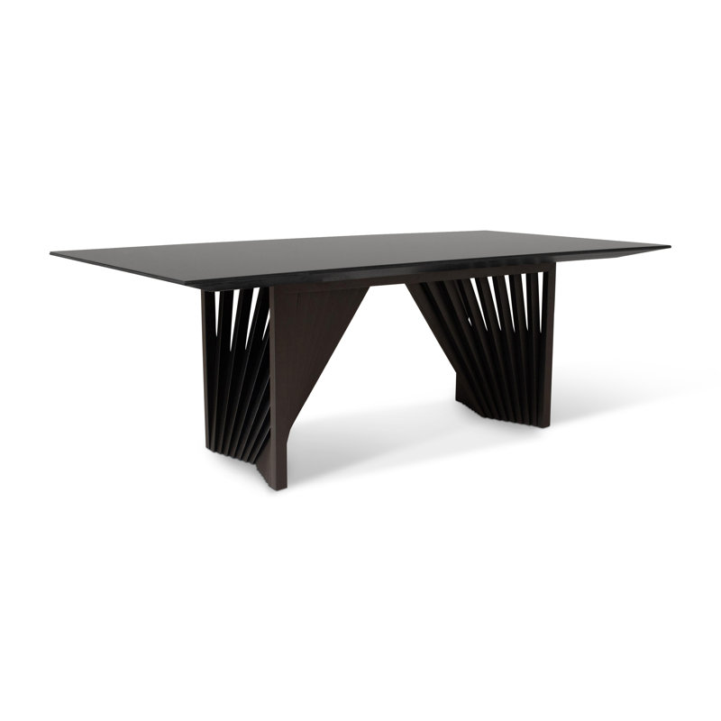 Modern Brazilian Laguna Glass Top Dining Table, Black Top/Ebano Base