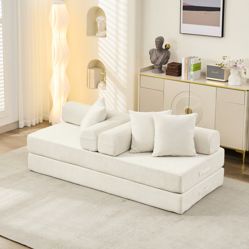 Canapé-lit beige, canapé-lit pliant convertible avec chenille, lit confortable de conception modulaire, accoudoir en chenille, matériau respirant, installation rapide
