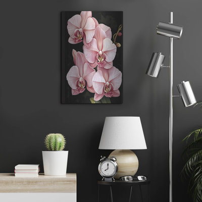 Orchidées roses sur fond noir »par Momart, art mural en métal