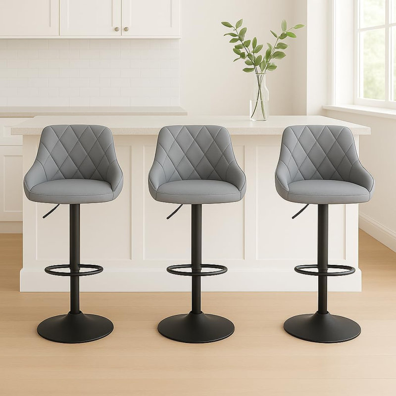 Swivel Adjustable Height Bar Stool, Light Grey