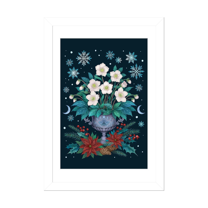 Rose de Noël - reproduction d'art murale - papier d'art encadré, H 32 po x l 24 po, Blanc