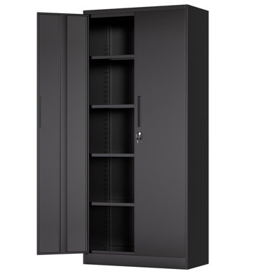 71"H Metal Garage Storage Cabinet, Black Tool Steel Locking Cabinet with Doors and 4 Shelves, Tall Cabinets for Garage Storage Systems Lockable File Cabinet for Home Office, Classroom/Pantry
