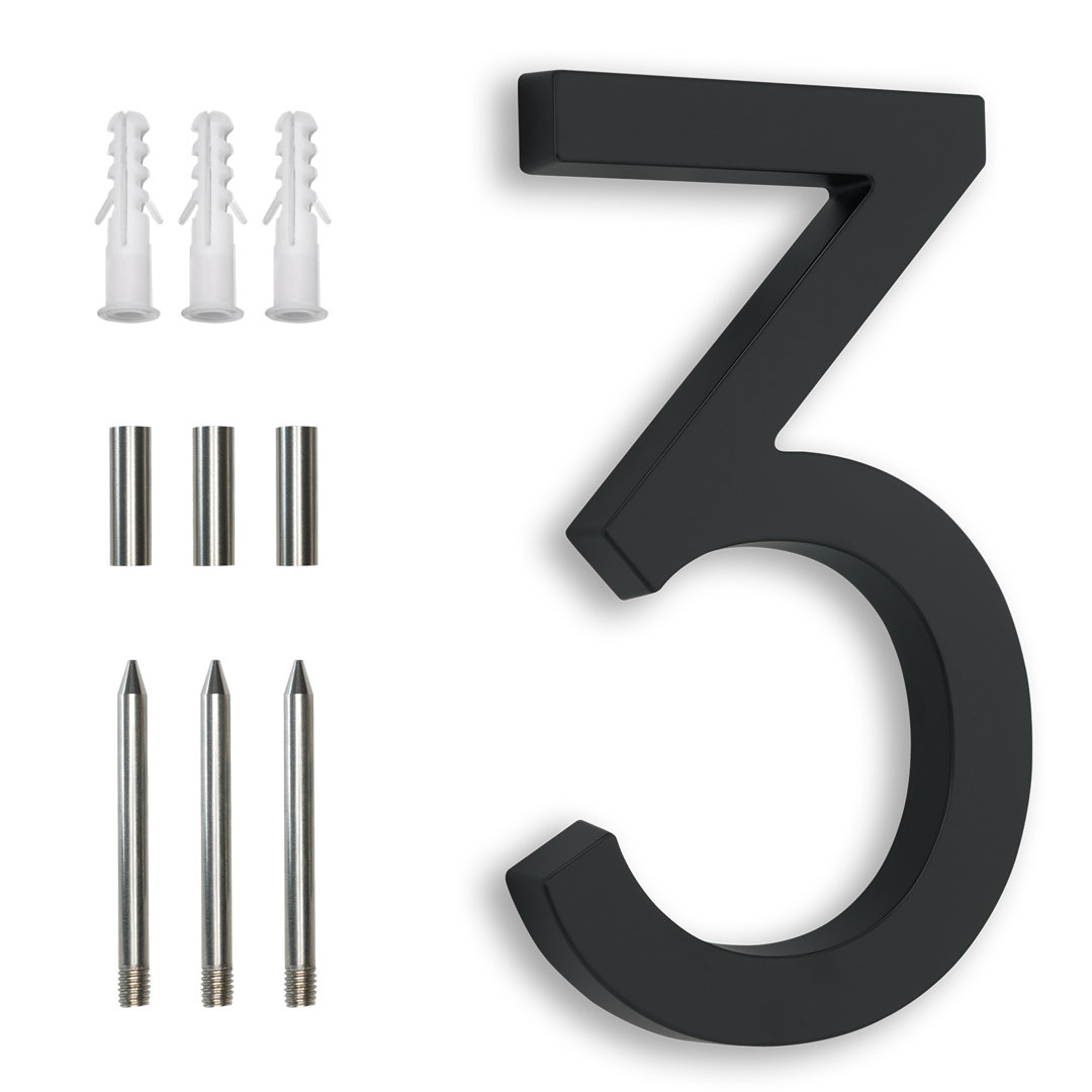 7" H Metal House Number Flush or Floating Mount, Clean Finished Look AMOBRO Number: 3