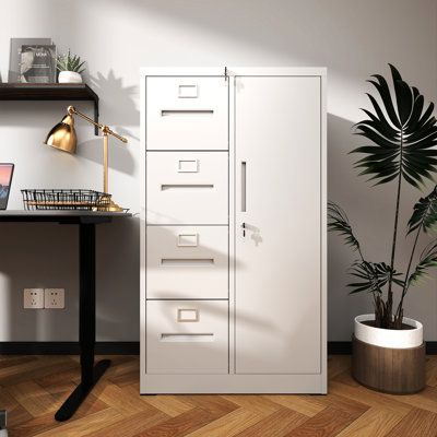 Classeur vertical en acier blanc avec serrure et 4 tiroirs - Suspension à roulement lisse, tiroirs spacieux, nettoyage facile