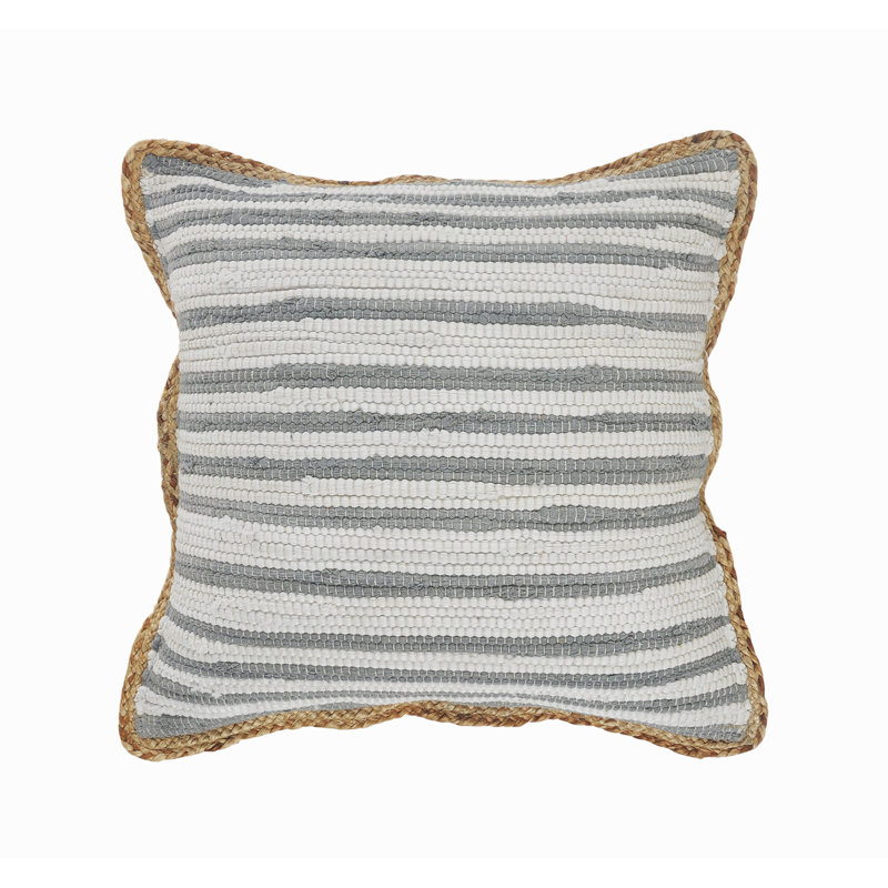 Coastal Striped Bordered Hand-Made Cotton Blend Decorative Throw Pillow Cover, Polyester/Polyfill