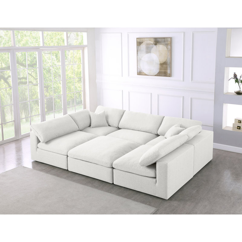Modulaire réversible avec repose-pieds de 119 po de largeur Burrows, Tissu crème texturé en lin