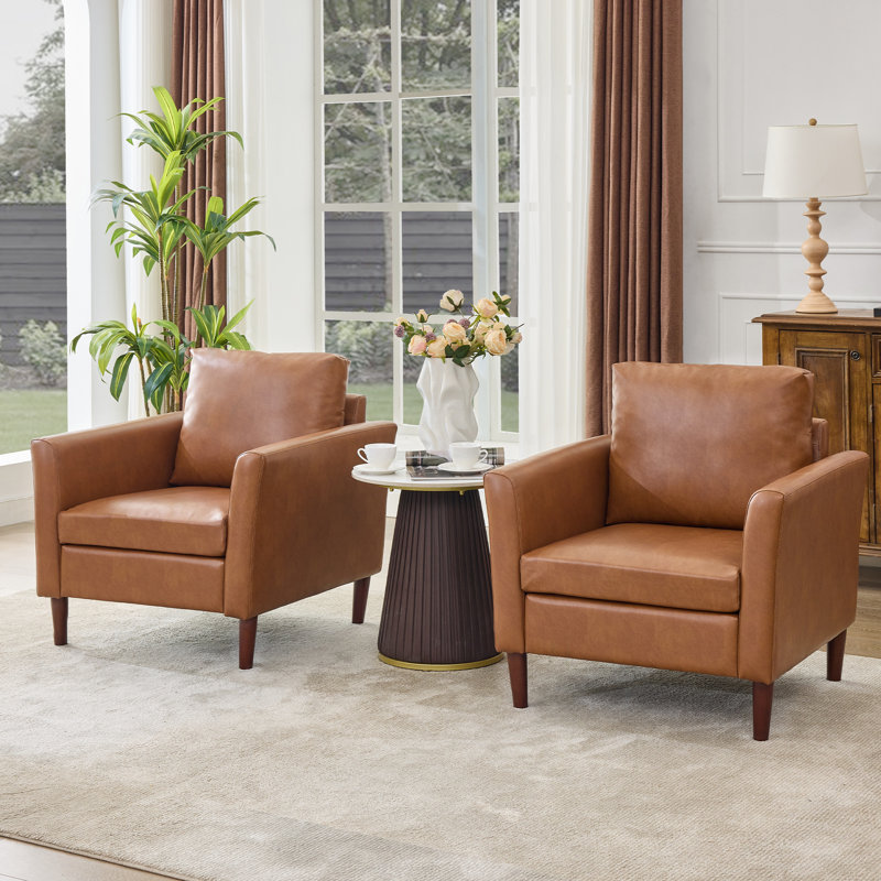 Ensemble de 2 chaises d'appoint Bobur, Similicuir châtaignier