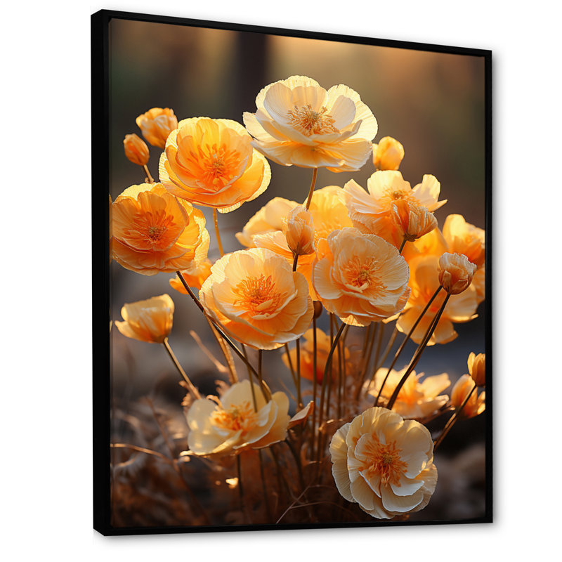 «Peach Flowers Sunny Buttercups II», impressions sur toile florales et botaniques, H 20 po x l 12 po x P 1 po