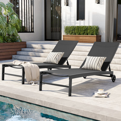 Jedidja Aluminum Adjustable Reclining Outdoor Chaise Lounge Chair Set with Wheels