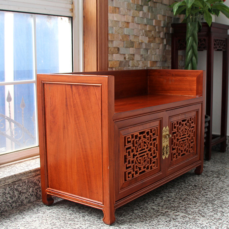 Simplified New Chinese Style Shoe Changing Stool 8 Pair Solid Wood Shoe Storage Bench