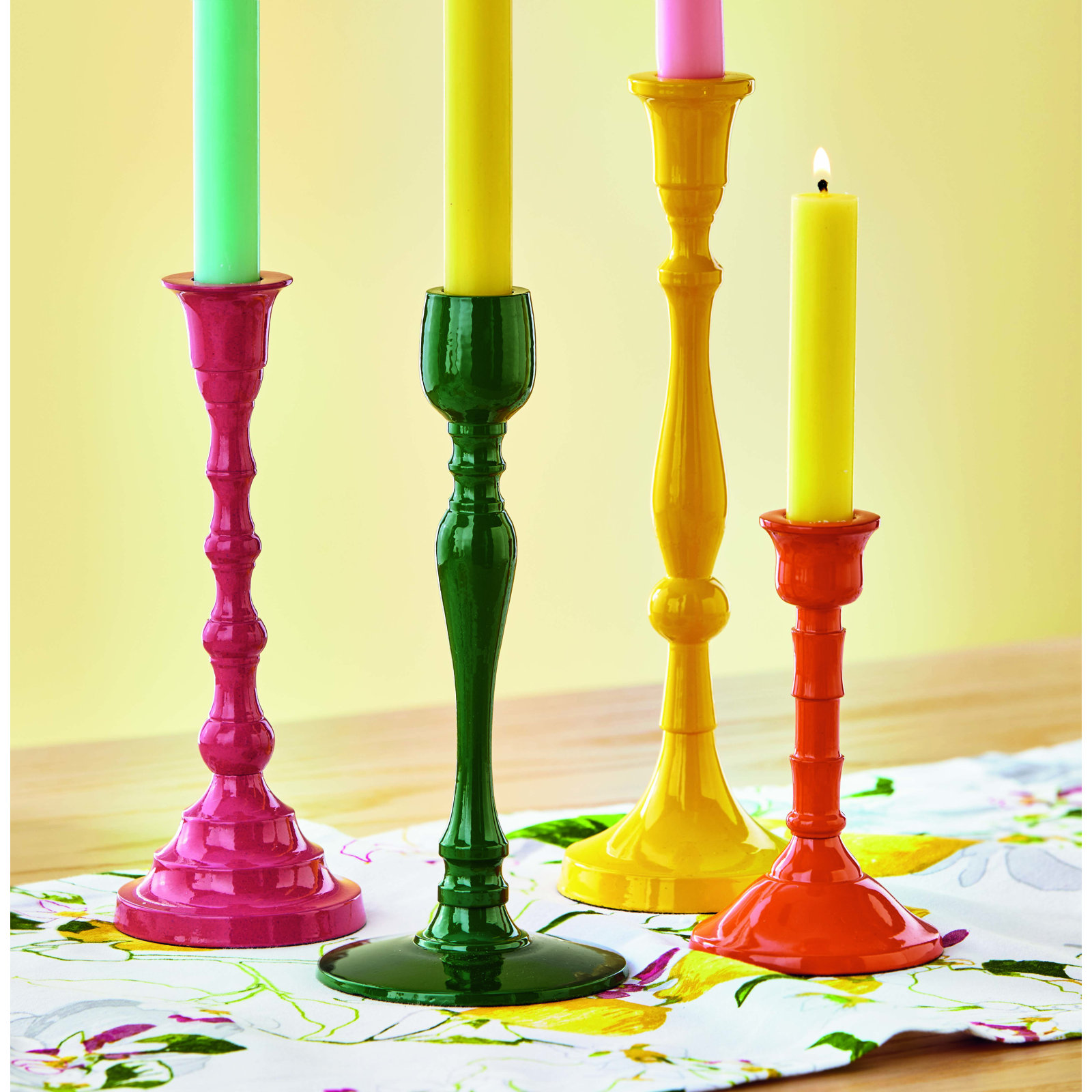 Leila Zahra Metal Dark Green Taper Candle Stick, 8.5"