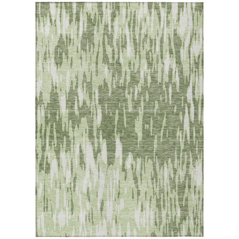 3' X 5' Green And Ivory Abstract Washable Indoor Outdoor Area Rug
