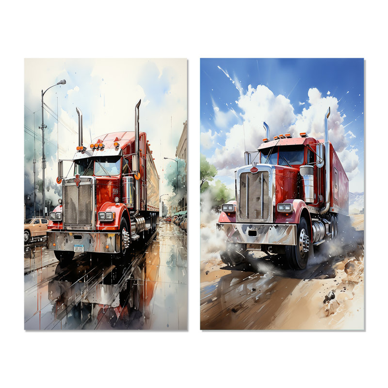 «Red Semi Truck Pride», 2 pièces, H 40 po x l 40 po, Toile tendue