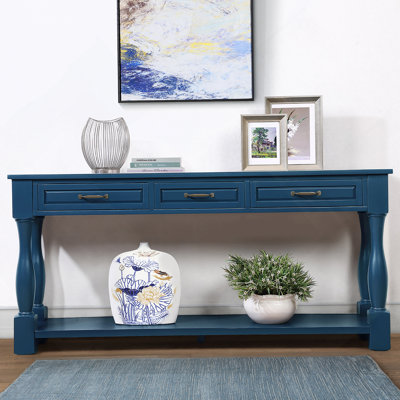 Console de 63 po de long en bois avec 3 tiroirs et 1 tablette inférieure pour le vestibule
