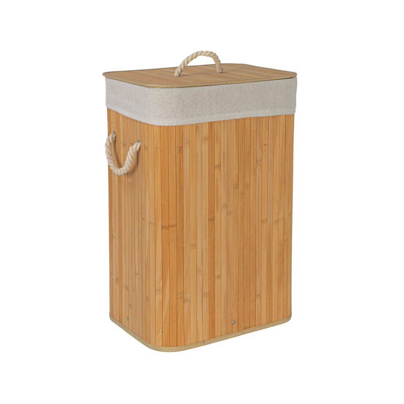 Grove Bamboo Laundry Hamper with Rope Handles, Lid and Removable Machine Washable Laundry Bag, 19-Gallons, Natural