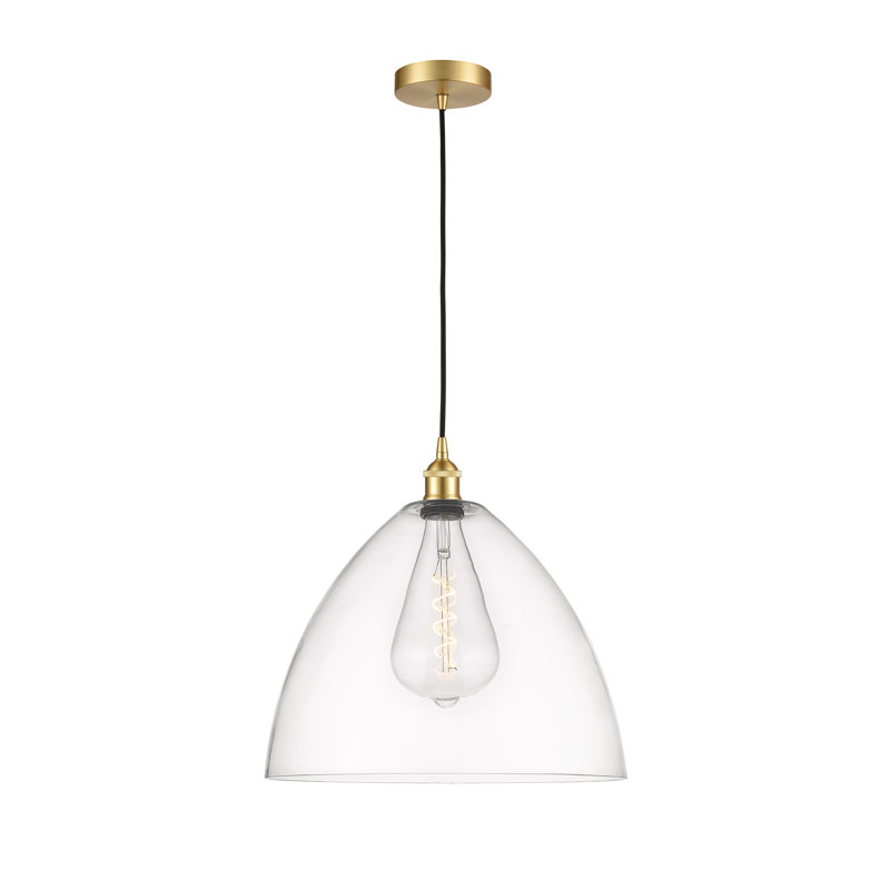 Luminaire suspendu en forme de dôme à 1 lumière Bluford, Transparent, H 17,75 po x l 16 po x P 16 po, Or satiné