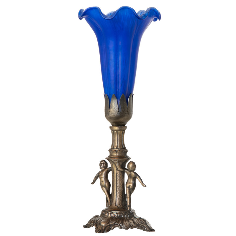 11" High Blue Tiffany Pond Lily Maidens Mini Lamp, Blue