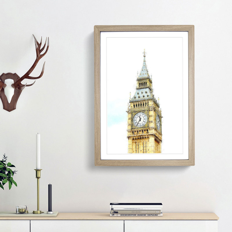 Big Ben - Picture Frame Graphic Art Print, 33cm H x 24cm W x 2cm D, Oak Framed