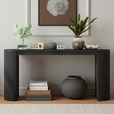 Curved Design Console Table With Unique Vertical Stripe Design by Latitude Run