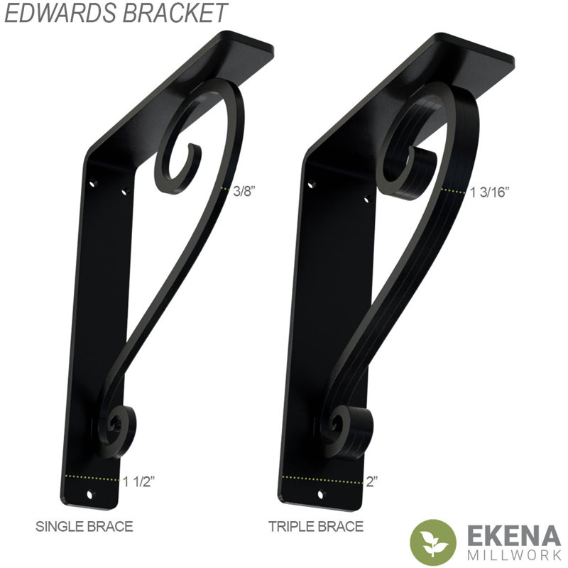 2"W x 7 1/2"D x 10"H Edwards Wrought Iron Bracket, (Triple center brace) (4-Pack), 2" x 10"