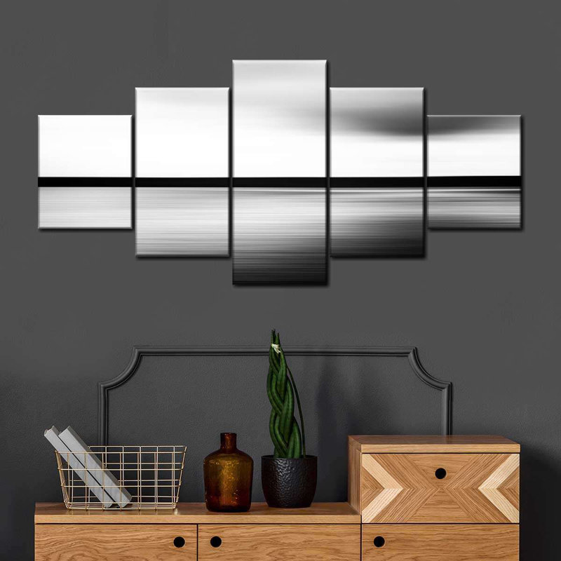 «Horizontal Vivid BW Abstract», ensemble de 5 toiles tendues, H 24 po x l 55 po