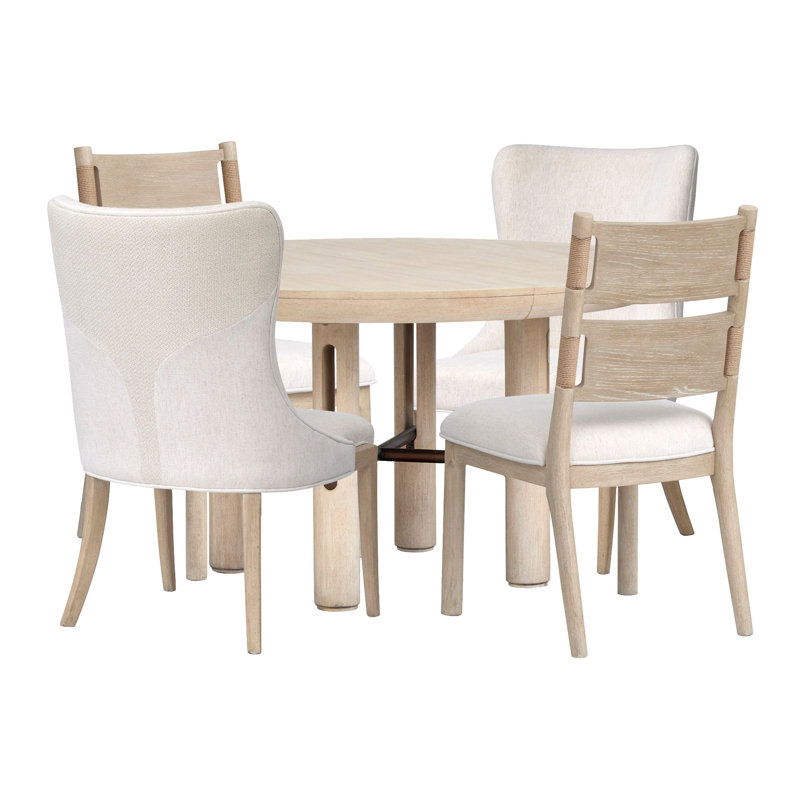 Extendable Round Dining Table With 2 Side Chairs And 2 Host Chairs, 5 Pieces: Table, 4 Chairs