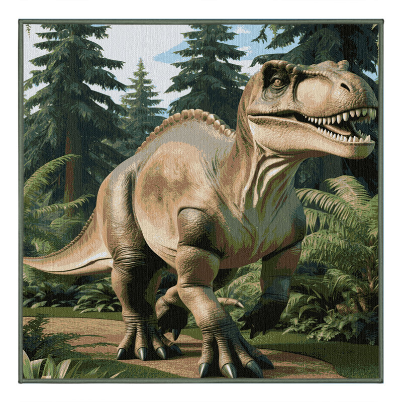 Tapis vert dinosaures lavable à la machine, Carré 6 pi