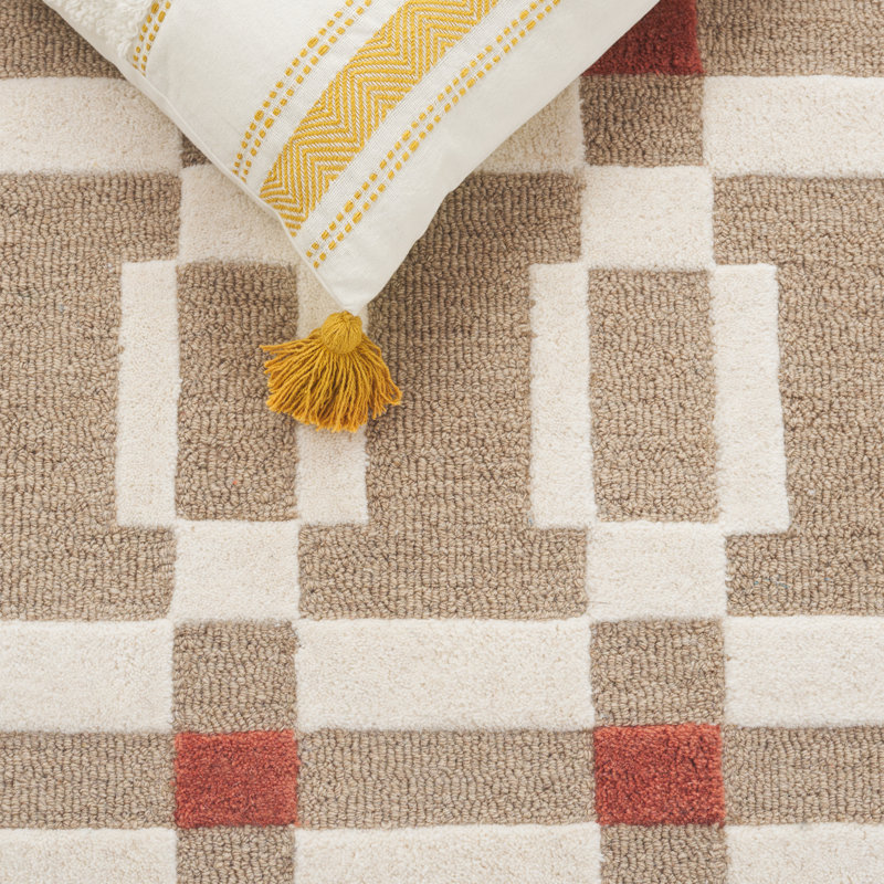 Jassir Hand Tufted Wool & Cotton Geometric Rug in Ivory/Beige, Rectangle 5' x 8'