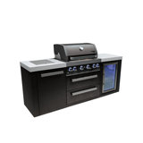 Mont Alpi Premium 82"w X 23"d X 46"h Black Stainless Steel Modular Outdoor Kitchen Island With Refrigerator + 32"w 4-burner Bbq Grill + White Granite Countertops + Storage Cabinets + Rotisserie Kit + Cover + Natural Gas Convertible + Lifetime Warranty