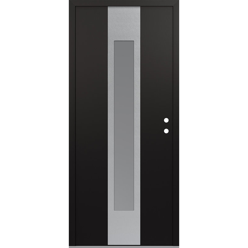Diamant de 36 po à gauche X 80 po Porte d'entrée en acier pré-montée en verre givré noir et blanc, Givré, Noir / blanc
