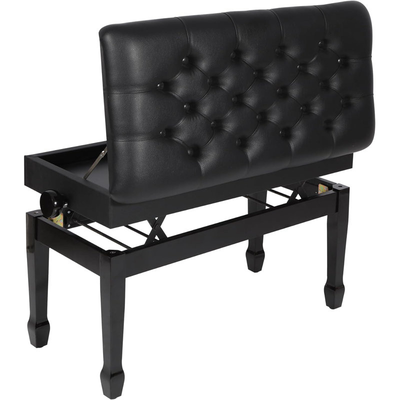 31.5" Adjustable Piano Bench with Storage, Birch Wood Frame & PU Cushion