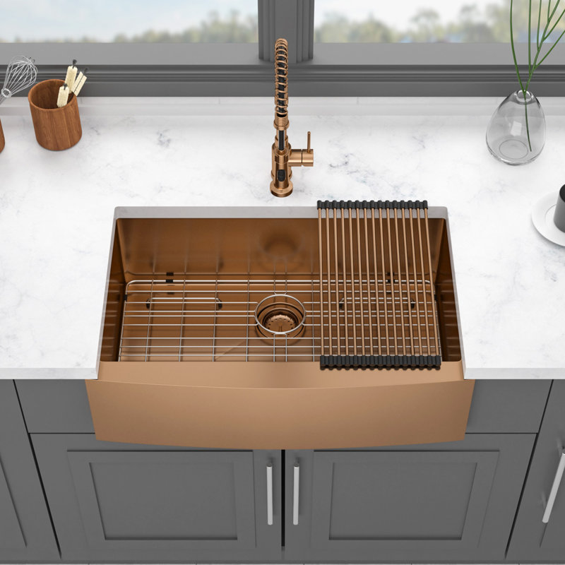 36 Inch Rose Gold Farmhouse Sink 16 Gauge Stainless Steel Apron Front Kitchen Sink