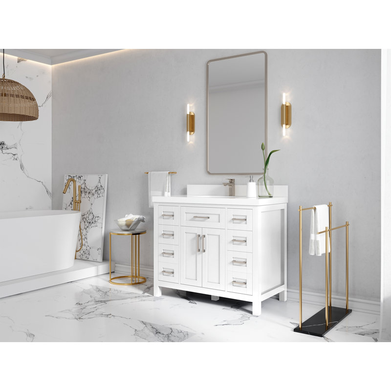 Ensemble de meuble-lavabo simple 42 po, Quartz de Carrare