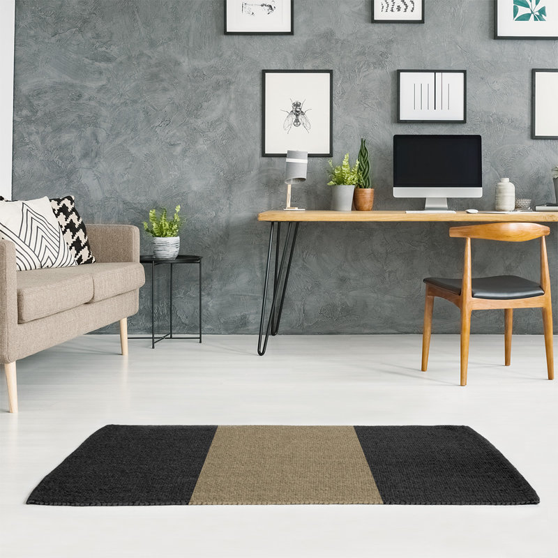 Tapis noir à rayures de hockey national, Rectangle 2 pi x 3 pi, Oui