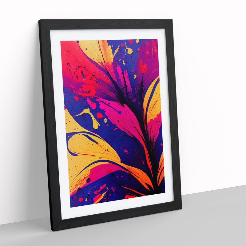 Paint Splash Flowers No.5 - Single Picture Frame Painting, Black , 64cm H x 46cm W x 2cm D