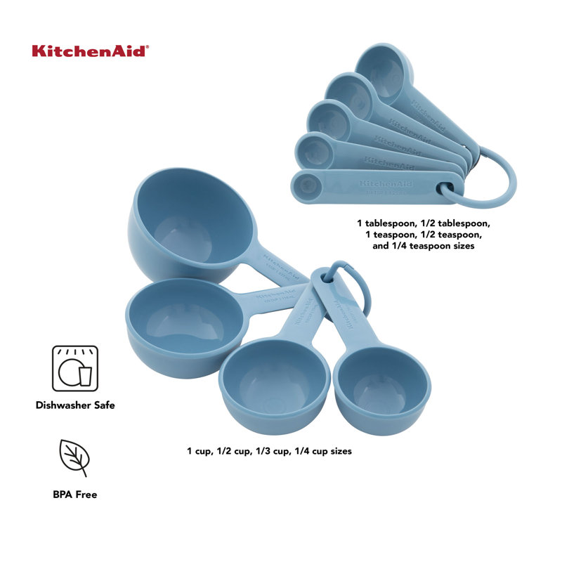 Blue Plastic 9-Piece Measuring Cup and Spoon Set