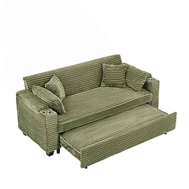 Multifunctional Expandable Sofa Bed With Cup Holder, Green