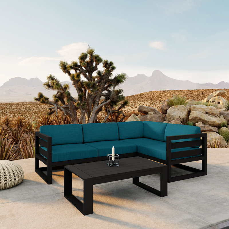 Avion 5 Piece Sectional Set - Black, Cast Silver Sunbrella®, Black