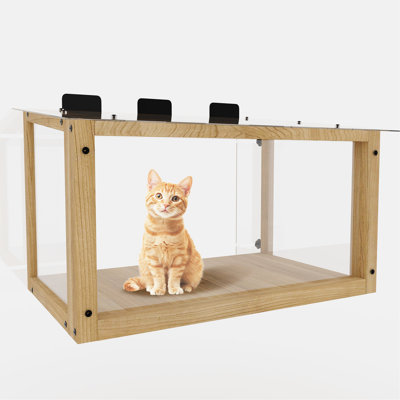 Waterproof Window Cat Perch For Indoor Cats, Single Hanging Suitable With 24 - 35 In Net Opening Width, Outdoor House, Solid Wood Construction, 360° P