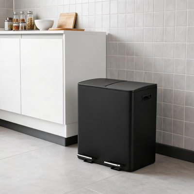 Poubelle 40L à deux compartiments, poubelle de recyclage de cuisine en acier inoxydable avec couvercle, poubelle à contrôle en douceur des odeurs, poubelle résistante aux empreintes digitales avec 2 seaux intérieurs amovibles