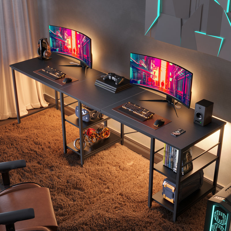 Bureaux en L 95,2 po avec tablettes, bureau d'ordinateur de coin réversible ou table longue pour 2 personnes Nedyo