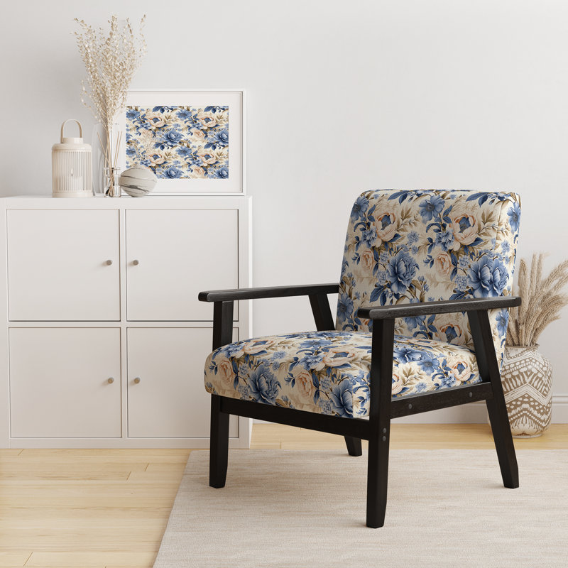 Chaise d'appoint florale Cobalt, Motif victorien rococo bleu de cobalt